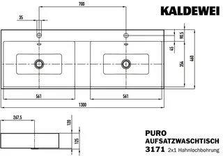 Kaldewei WB PURO Mod.3171,1300x460mm,alpwe, PEFF,AD,m. 2x1HL,mÜL,chr – Bild 4