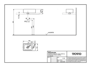 TOTO Aufsatzhandwaschbecken CS 400mm eckig, mit Hahnloch, ohne Überlauf – Bild 3