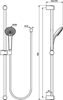 Ideal Standard Brausekombination Idealrain, 900mm, 3-Funktionshandbrause d:100mm, Chrom – Bild 2