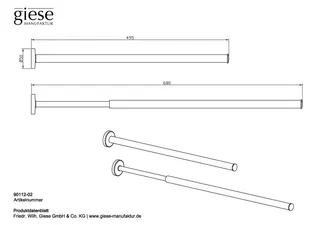 Giese Handtuchhalter einteilig ausziehbar L:495 mm – Bild 2
