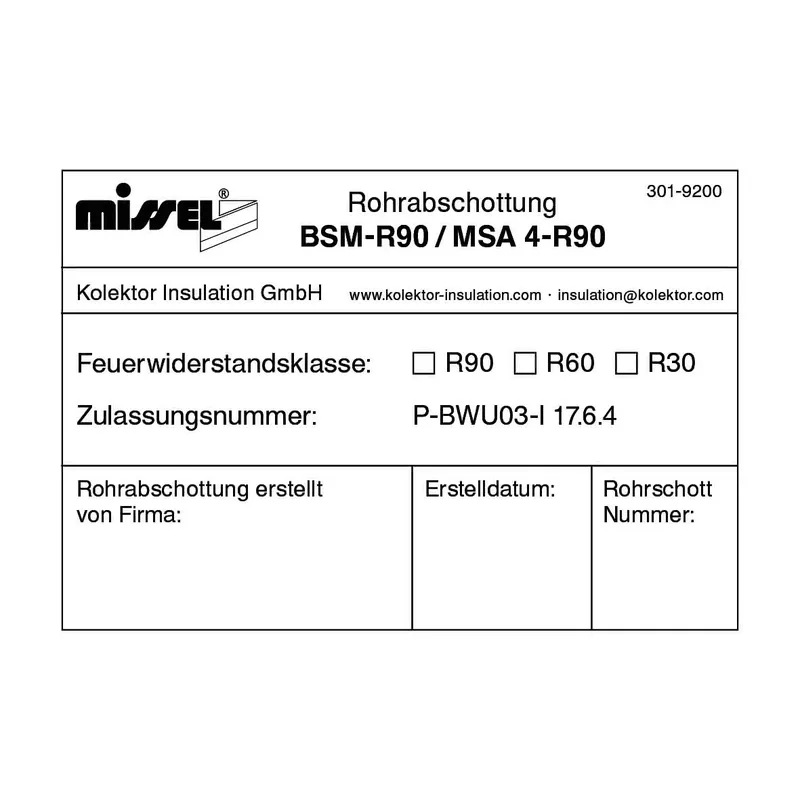 Missel Kennzeichnungsschild für BSM-R90