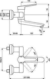 Ideal Standard Wand-Waschtisch-Armatur Ceraplus 5l/min. Ausld.150mm absp.S-Anschlüsse Chrom – Bild 4