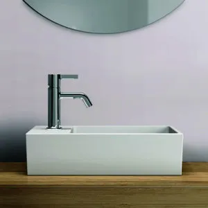 Ideal Standard Handwaschbecken Extra, 1 Hahnloch, mit Überlauf, Ablg.li.,450x250x150mm,geschliffen, Weiß – Bild 5