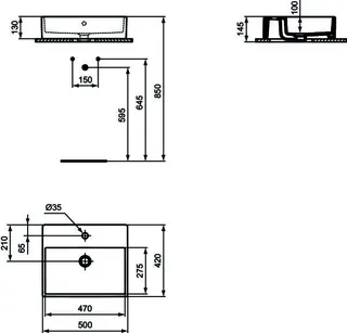 Ideal Standard Aufsatzwaschtisch Strada, 1 Hahnloch, mit Überlauf, 500x420x145mm, Weiß – Bild 5