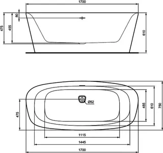 Ideal Standard freistehende Duo-Badewanne DEA m.Ablauf, 1700x750x475/610mm, Seidenweiß – Bild 5