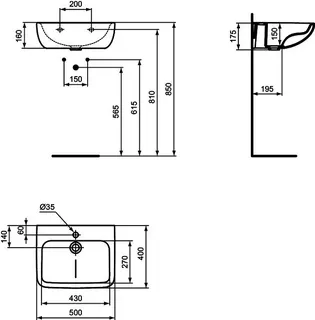 Ideal Standard Waschtisch Contour21 Plus, 1 Hahnloch, ohne Überlauf, SmartGuard, 500mm, Weiß – Bild 5