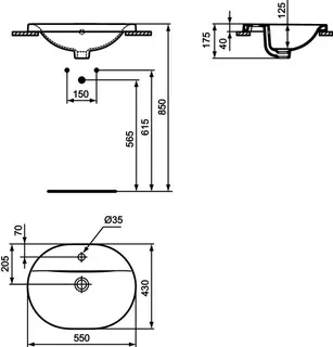 Ideal Standard Einbauwaschtisch Connect, oval, 1 Hahnloch, mit Überlauf, 550x430x175mm, Weiß – Bild 5