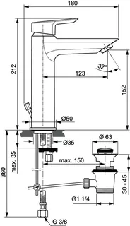 Ideal Standard Waschtisch-Armatur Tesi, Grande, BlueStart, 5 l/min., m.Ablgarn., Ausld.123mm, Chrom – Bild 5