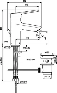 Ideal Standard Waschtischarmatur Ceraplus ND m.Ablgarn. Ausld. 112mm Chrom – Bild 4