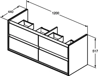 Ideal Standard MDWT-Unterschrank Connect Air,4Ausz., 1200x440x517mm, Weiß gl.u.matt – Bild 3