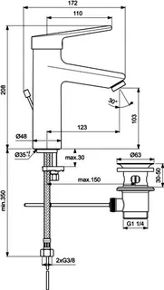Ideal Standard Waschtisch-Armatur Ceraplus Grande m.Ablgarn. Ausld. 123mm Chrom – Bild 4