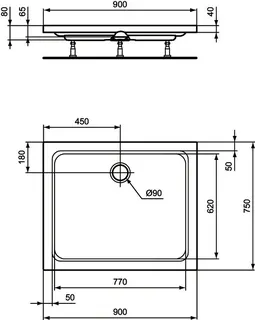 Ideal Standard Rechteck-Brausewanne Hotline Neu, 900x750x80mm, Weiß – Bild 3