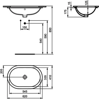 Ideal Standard Unterbauwaschtisch Connect, oval, ohne Hahnloch, mit Überlauf, 620x410x175mm, Weiß – Bild 5