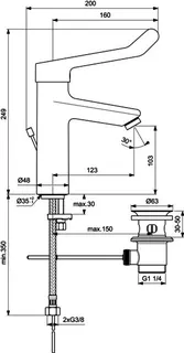 Ideal Standard Waschtisch-Armatur Ceraplus Grande m.Klinikhebel m.Ablgarn. Ausld.123mm Chr – Bild 4