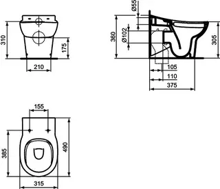 Ideal Standard Stand-T-WC Contour21 Schools,rimless, Abg.außen waagr.,315x490x360mm, Weiß – Bild 2
