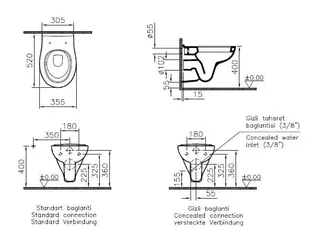 VitrA Tiefspüler-Wand-WC S20 Bidetfunktion ovale Form 355 x 520 mm Weiß Hochglanz – Bild 2