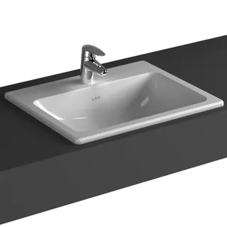 VT Einbauwaschtisch S20 550 x 450 mm rechteckig Hahnloch Überlaufl. Weiß HG