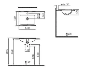 VitrA Einbauwaschtisch S20 550 x 450 mm rechteckig Hahnloch Überlaufl. Weiß HG – Bild 2