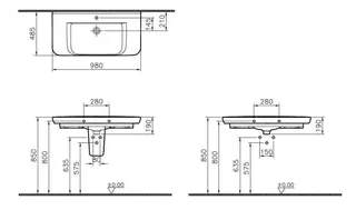 VitrA Waschtisch Sento 980 x 485 mm Hahnloch Überlaufloch Weiß Hochglanz – Bild 2