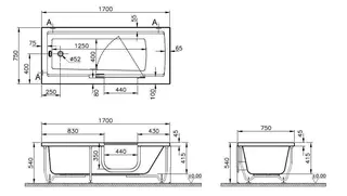 VitrA Badewanne Conforma Combo 1700 x 750mm Einstieg rechts Acryl Weiß – Bild 2