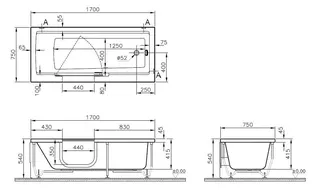 VitrA Badewanne Conforma Combo 1700 x 750mm Einstieg links Acryl Weiß – Bild 2