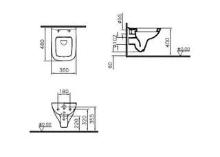 VitrA Tiefspüler-Wand-WC S20 Compact eckige Form 360 x 480 mm Weiß Hochglanz – Bild 2
