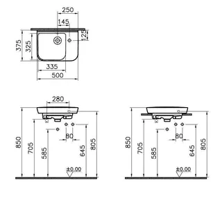 VitrA Handwaschbecken Sento 500 x 375 mm Hahnlochbank rechts Weiß Hochglanz – Bild 2