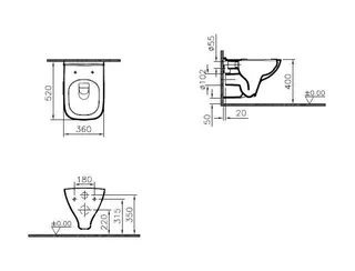 Tiefspüler-Wand-WC S20 VitrA Flush2.0 eckige Form 360 x 520 mm Weiß Hochglanz – Bild 2