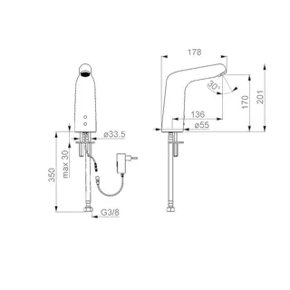 Waschtisch-Batt. HANSAMEDIPRO XL 0568 230/9V Kaltw. Bluetooth Ausld. 136 mm DN15 chr – Bild 3