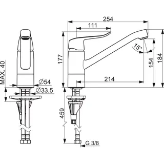 EHM Küchenarm. HANSACARE 4610 Bed.he. lang Ausld. 214 mm DN15 chr – Bild 4