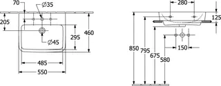Villeroy & Boch Waschbecken O.novo 550x460mm Eckig 1HL. o. ÜL. geschliffen Weiß Alpin cplus – Bild 2