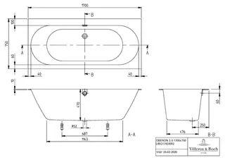 Villeroy & Boch Badewanne Oberon 2.0 1700x750x485mm Duo Rechteck Stone White – Bild 4