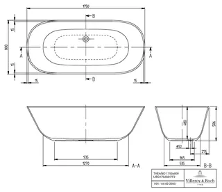 Villeroy & Boch Badewanne Theano 1750x800x506mm Duo Freistehend Stone White – Bild 4