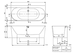 Villeroy & Boch Vorwand-Badewanne Oberon 2.0 1800x800x620mm Stone White – Bild 4