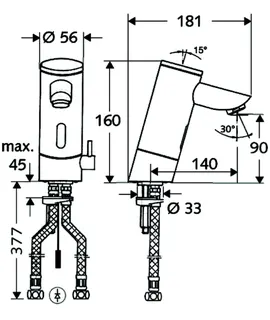 SCHELL Waschtisch-Arm. PURIS E HD-M, Elektron. Mischwasser,ohne Stromv.,140 Ausl.,chrom – Bild 2