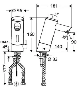 SCHELL Waschtisch-Arm. PURIS E HD-M, Elektron. Mischwasser,ohne Stromv.,140 Ausl.,chrom – Bild 3