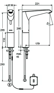SCHELL Waschtisch-Arm. XERIS E HD-K, Elektron. Kaltwasser, Batteriebetrieb, large,chrom – Bild 3