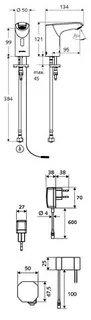 SCHELL Waschtisch-Arm. XERIS E HD-K, Elektron. Kaltwasser, Steckernetzteil,small, chrom – Bild 3