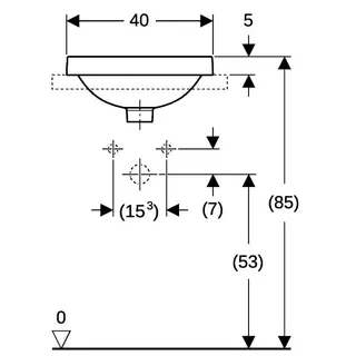 Geberit VariForm Einbauwaschtisch, rund 40cm, o. Hl, mit Überlauf, glasiert, weiß – Bild 4