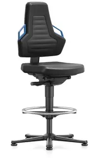 Arbeitsdrehstuhl Nexxit Gleiter+Fußring PU-Schaum schwarz Griff blau 570-820mm
