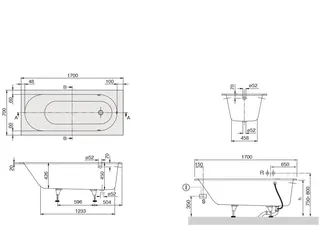 ARTO-Quaryl-Badewanne A18 rechteck KF 1700x700x450mm mit Wannenfüßen weiß – Bild 2