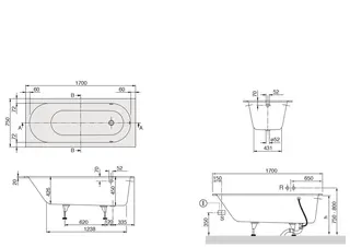 ARTO-Quaryl-Badewanne A18 rechteck KF 1700x750x450mm mit Wannenfüßen weiß – Bild 2