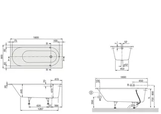 ARTO-Quaryl-Badewanne A18 rechteck KF 1800x800x470mm mit Wannenfüßen weiß – Bild 2