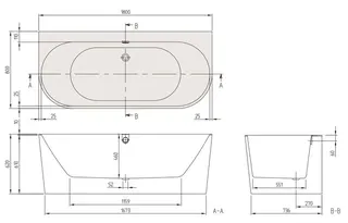 ARTO-Quaryl-Rückwand-Badewanne A18 DUO 1800x800x460mm Schürze Ab-/Überlauf weiß – Bild 2