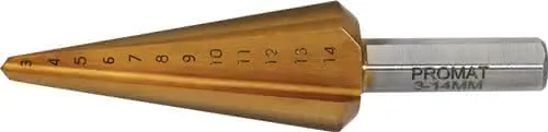 Blechschälbohrer Bohrber.3-14mm HSS TiN Gesamt-L.58mm Z.2 PROMAT