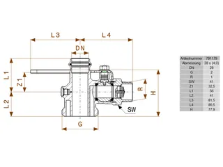 comfort-Einrohr-Gaszähler-Kugeleckhahn 2644SCS R1 x 28mm x (4,0cbm/h) Messing – Bild 2