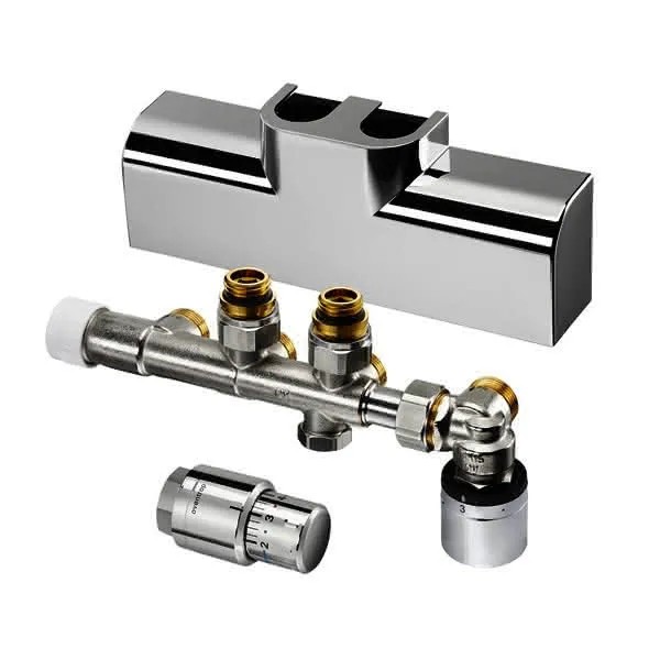 comfort-Multiblock-T-RTL-Anschluss-Set Eckform verchromt