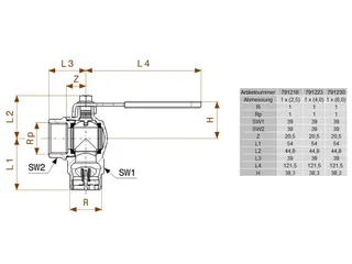 comfort-Zweirohr-Gaszähler-Kugeleckhahn G210SCS R1 x Rp1 x (4,0 cbm/h) Messing – Bild 2