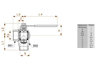comfort-Zweirohr-Gaszähler-Kugeleckhahn TAE G211TCS R1 x Rp1 Messing – Bild 2
