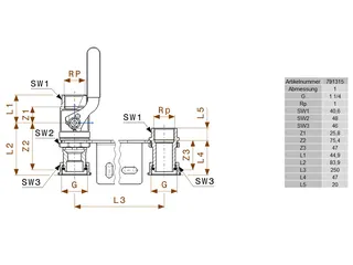 comfort-Zweirohr-Gaszähler-Montageein- heit G2116CS Rp1 Messing – Bild 2